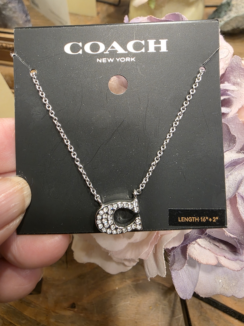 Coach Silver-Tone Crystal 'C' Pendant Necklace